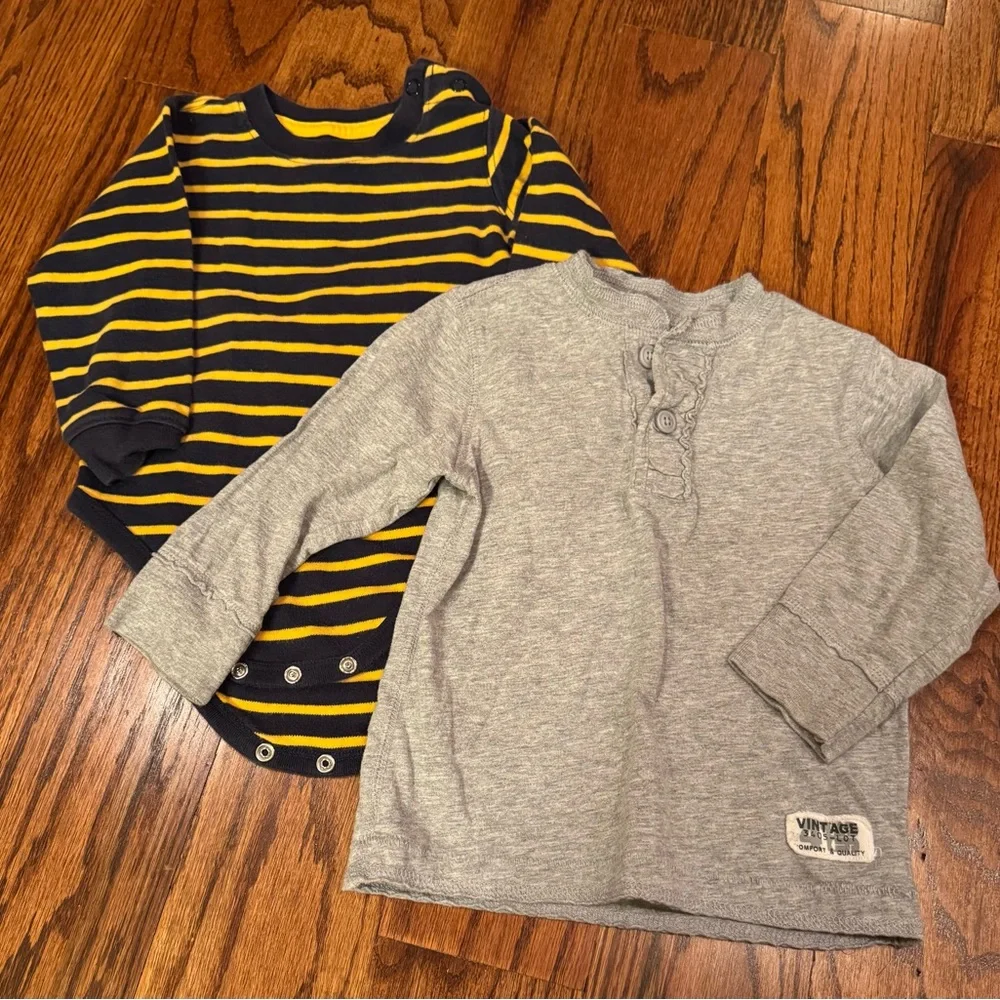 18M Osh Kosh Navy and Yellow Striped One Piece & Koala KidsGray Long Sleeve Tee